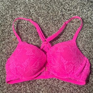 hot pink front buckle push up lace bra